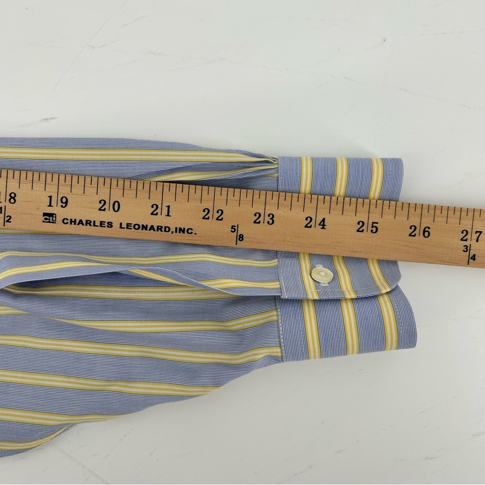 Brooks Brothers Dress Shirt Men’s 16 Button-Down Long Sleeve Striped Blue Yellow - Picture 8 of 9